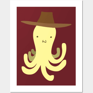 Yellow Octopus - Cowboy Hat Posters and Art